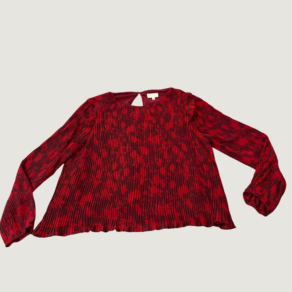 Floral Blouse XL Long Sleeve Chiffon Flowy Red Burgundy